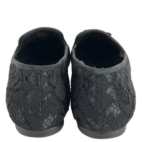 Tory Burch Shoes Womens Sz 6.5 Blk Chandra Loafer Satin + Fabric Lace Flat - Picture 5 of 16